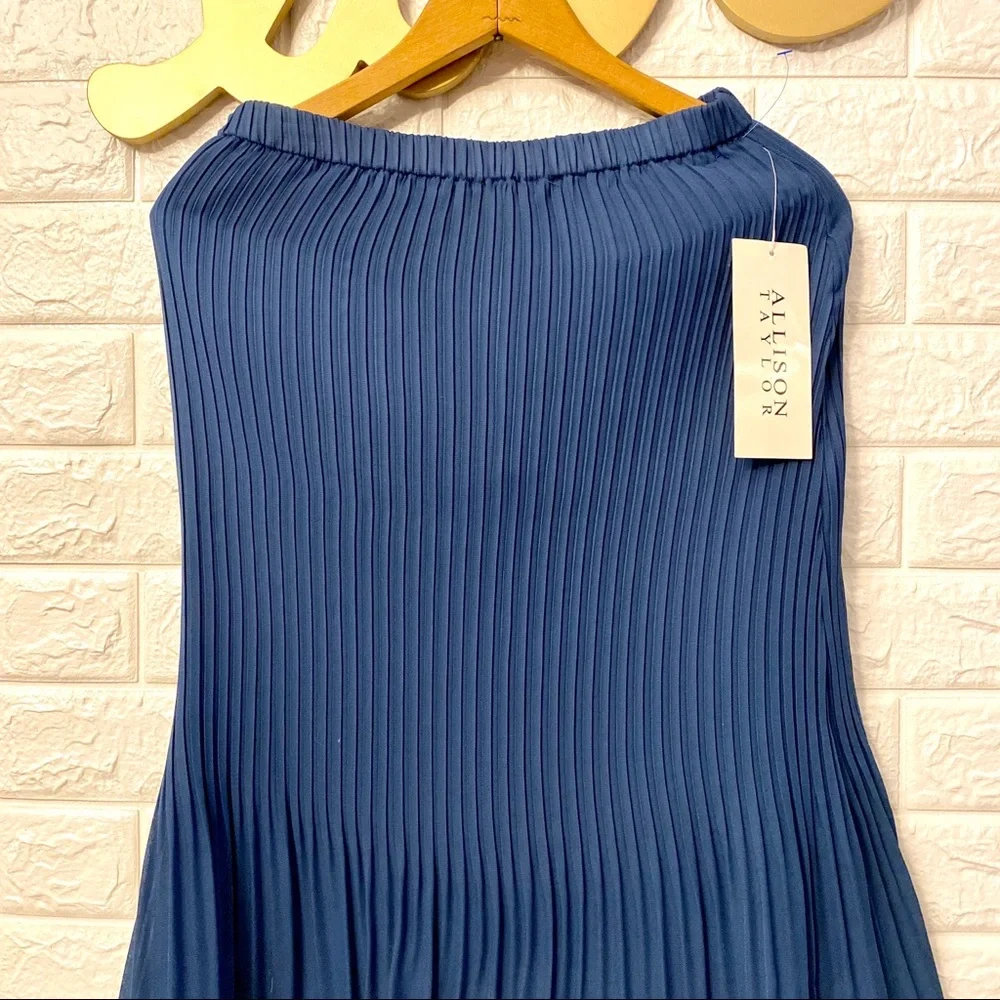Allison Taylor Pleated Midi Skirt Indigo Blue Size Small